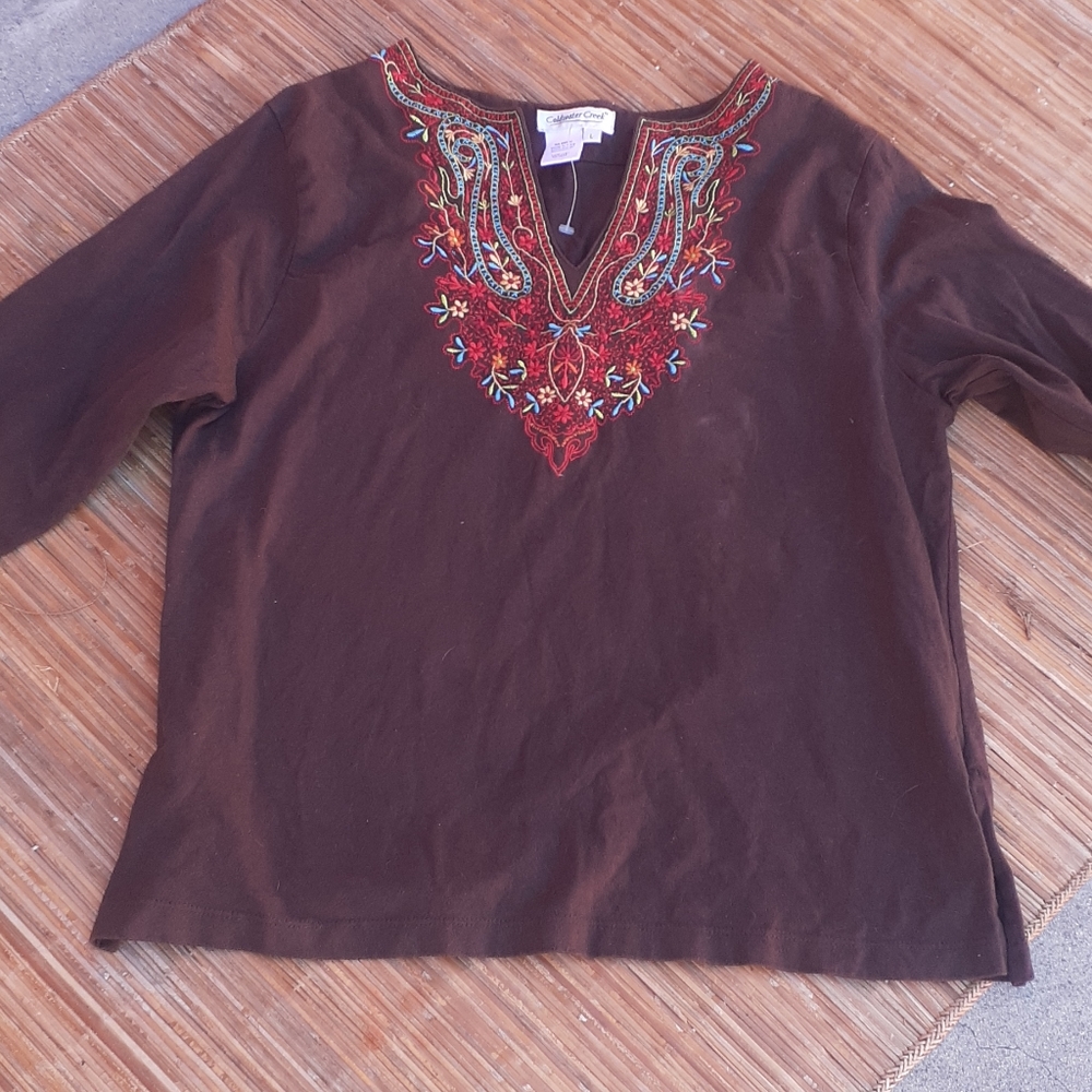 Boho Coldwater Creek Festival Brown Embroidered T… - image 1